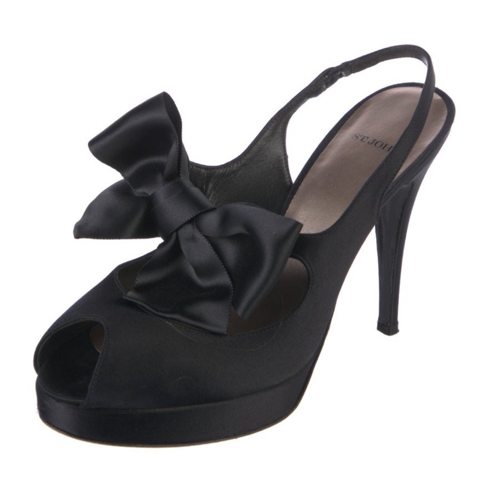 St. John Black Satin Platform Heels with Bow